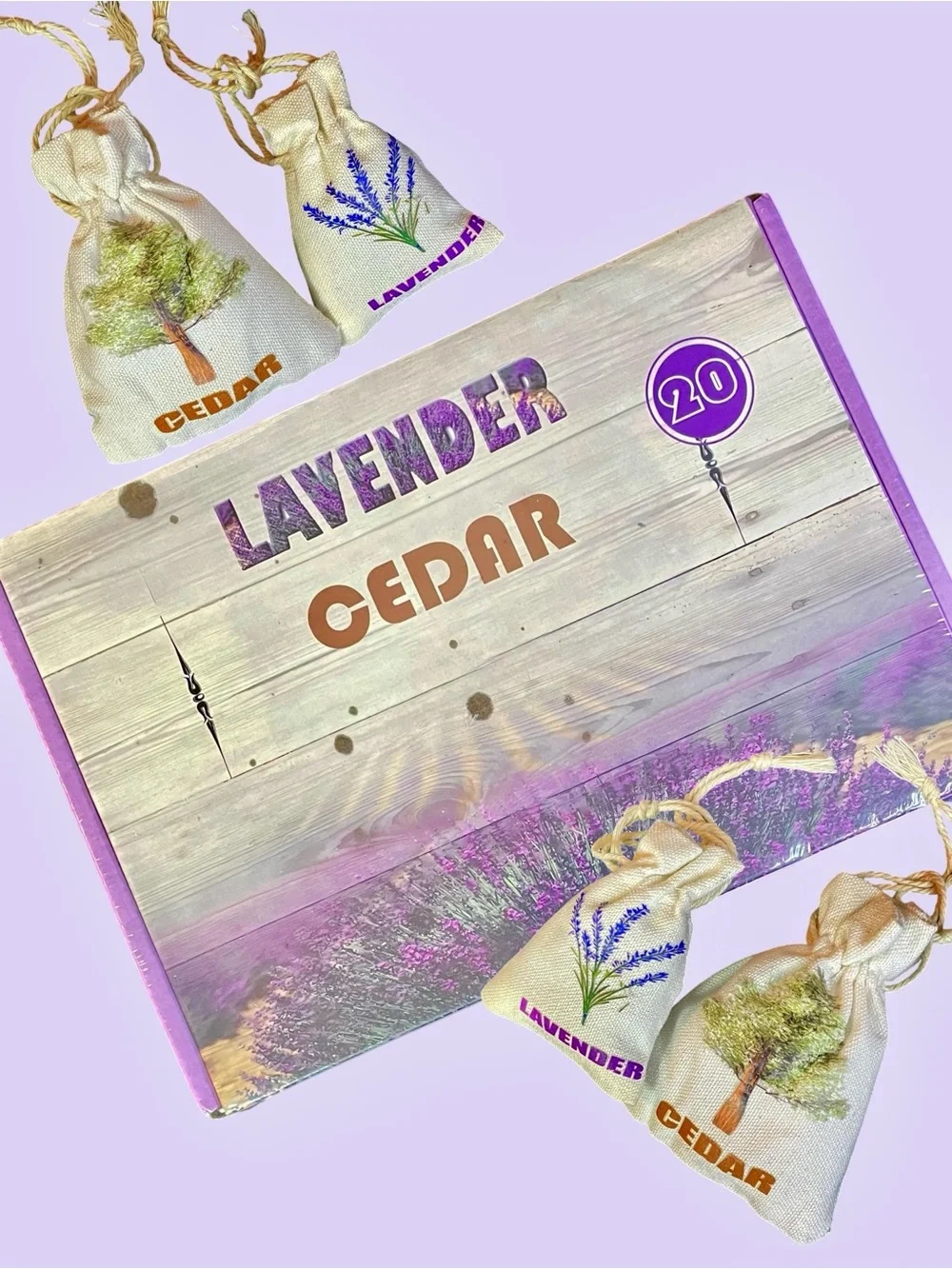 20 Cedar Lavender Sachets Protect Clothes Linens Storage Scent NEW SEALED IN BOX
